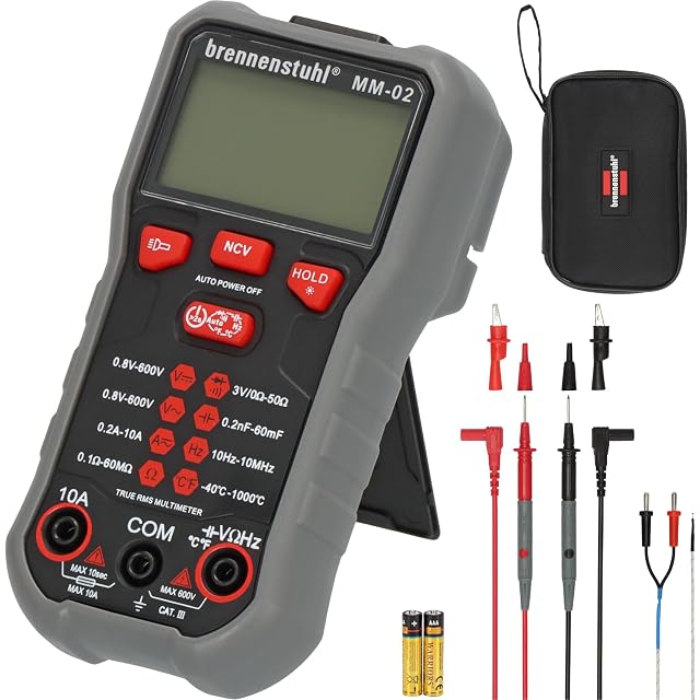 Brennenstuhl MM-02 multimeter with automatic range selection and its test leads